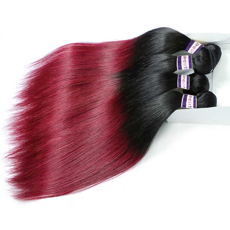 Ombre Hair Extensions Brazilian Straight Weave 1B/99J Color